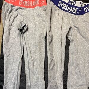 Gymshark Gray Leggings with Coral and Purple Waistbands